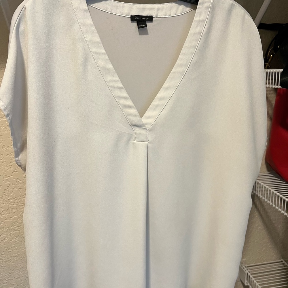 Ann Taylor Cream V-Neck Blouse